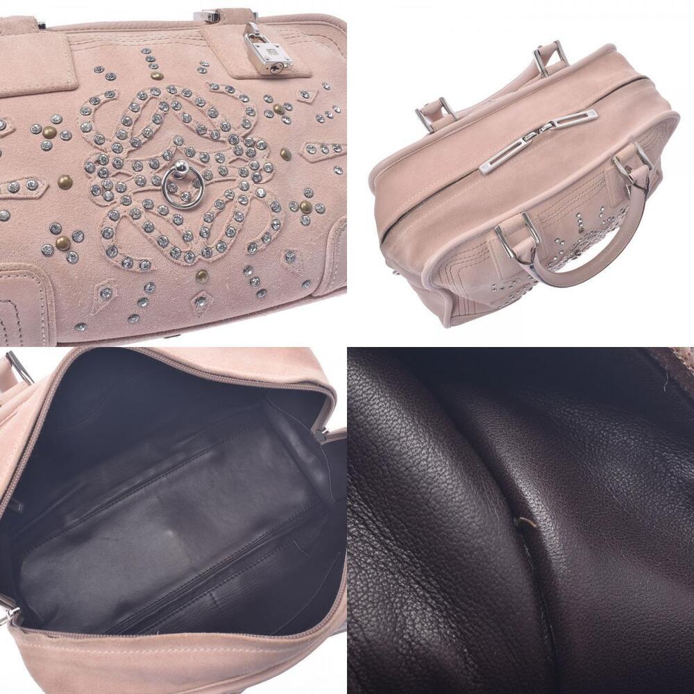 LOEWE Rhinestone Pink Beige Tan Suede Handbag - Picture 10 of 11